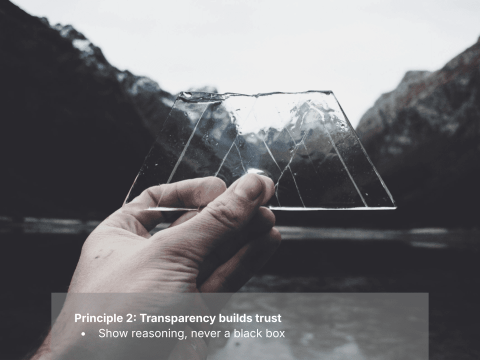 Slide showing practical AI design exercises