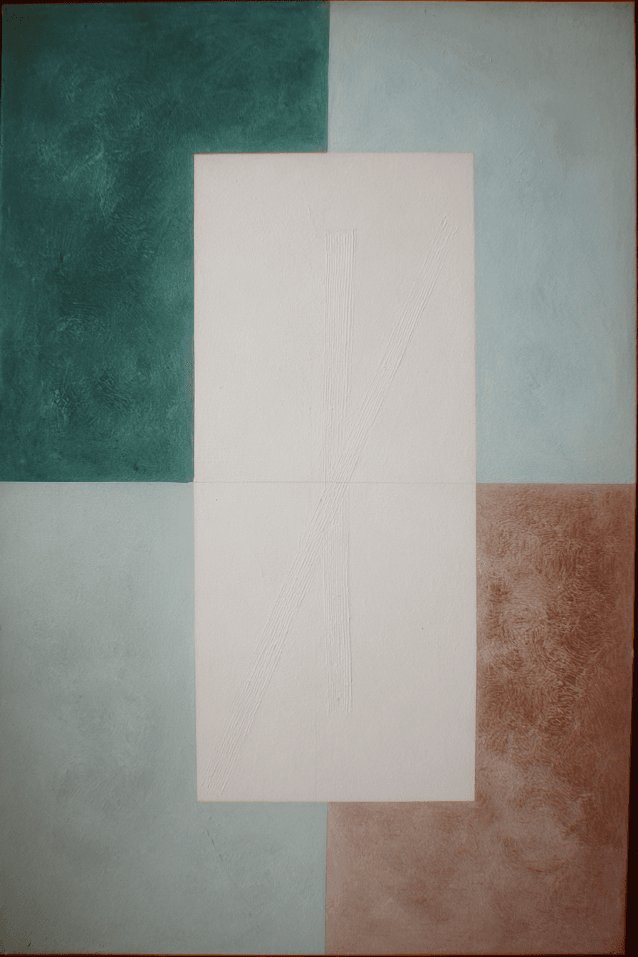 Abstract modernist painting with weathered surface texture