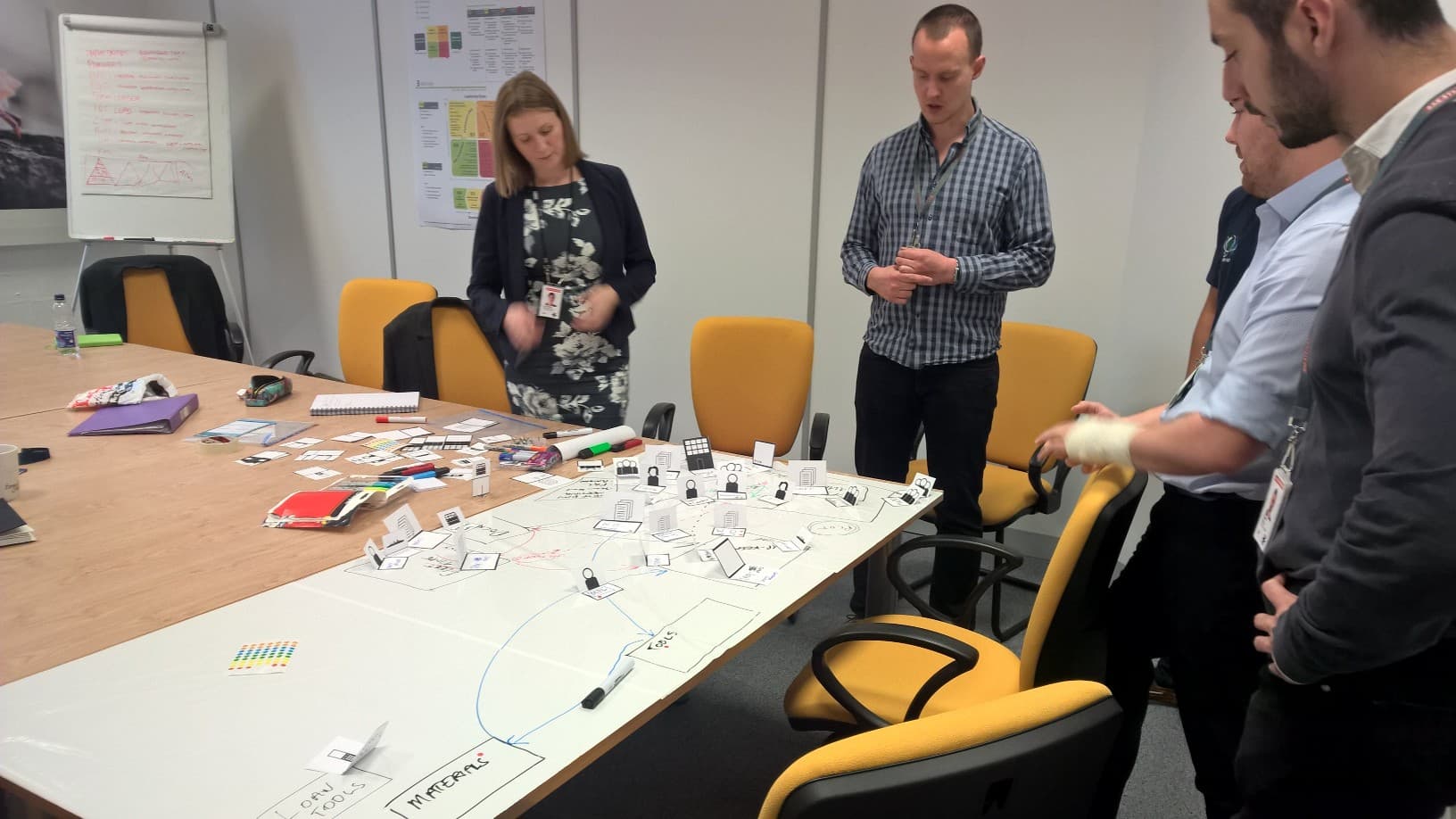 Engineers participating in business origami exercise to map workflows (1 of 2)